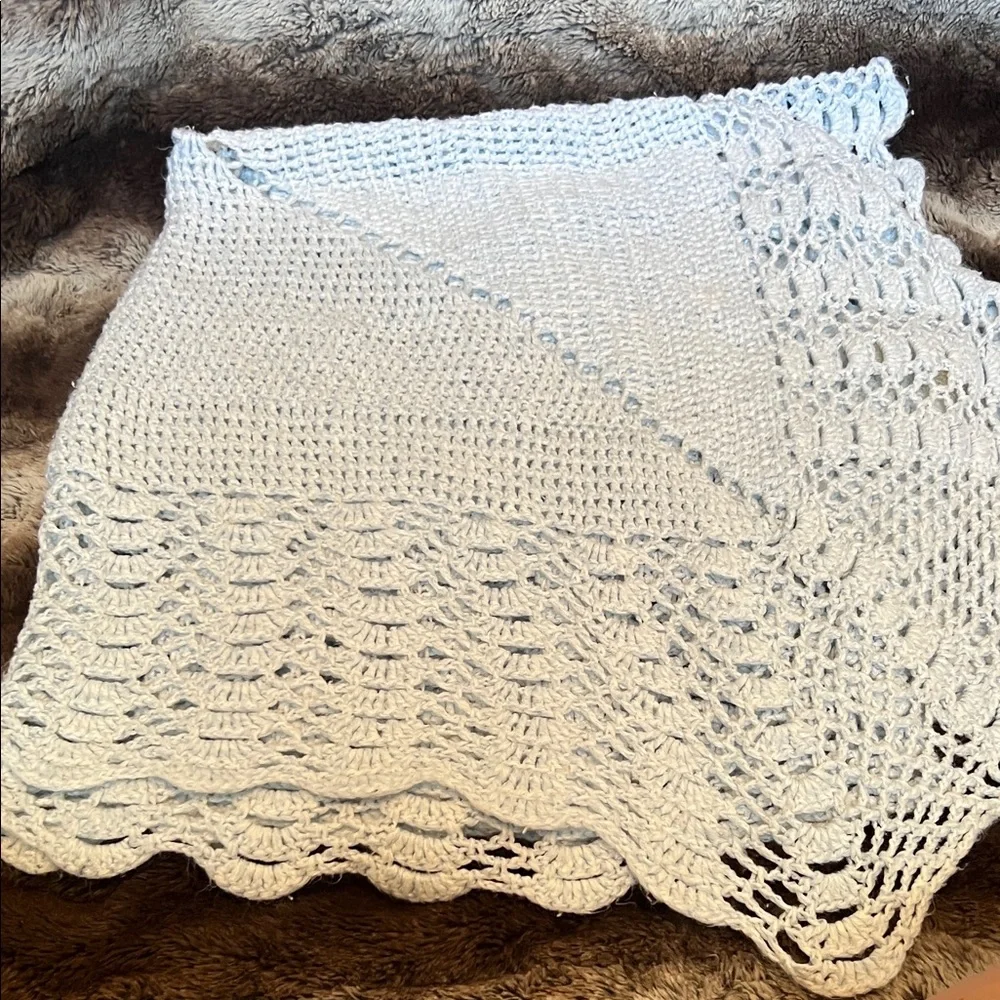 Handmade Light Blue Crochet Blanket - Picture 3 of 4